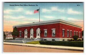 Sunbury PA Post Office Linen Postcard - Mebane Greeting Card Co.